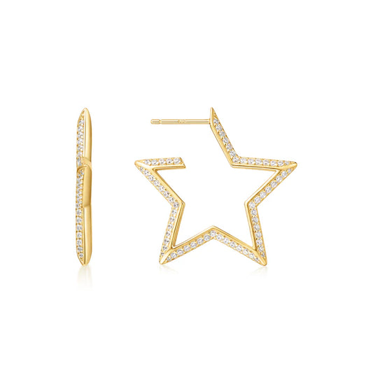ANIA HAIE GOLD LARGE STAR PAVA HOOP EARRINGS