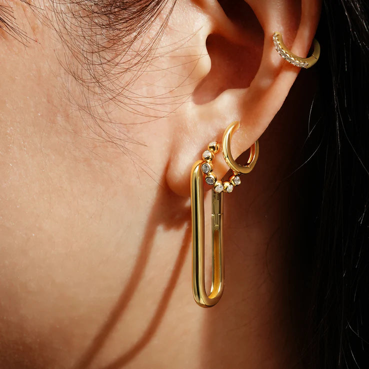 ANIA HAIE BEZEL BEADED HUGGIE HOOP EARRINGS