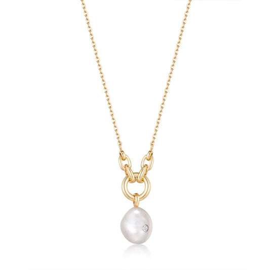ANIA HAIE GOLD LINK PEARL DROP NECKLACE