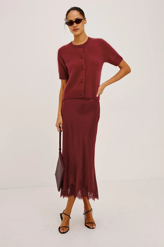 Rails Ebony Satin Midi Skirt Crimson