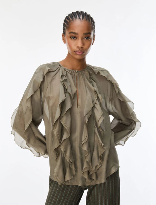 iBLUES SILK BLEND BLOUSE IN KHAKI