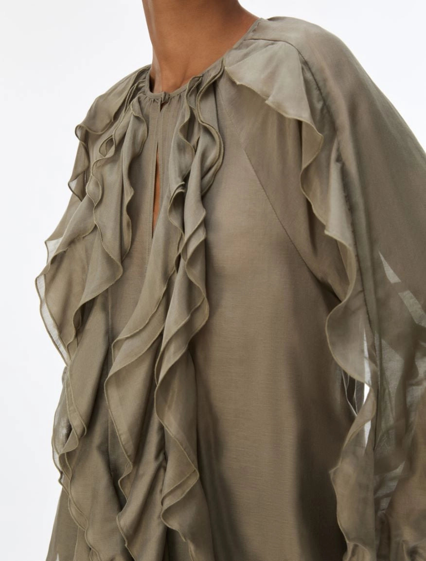iBLUES SILK BLEND BLOUSE IN KHAKI