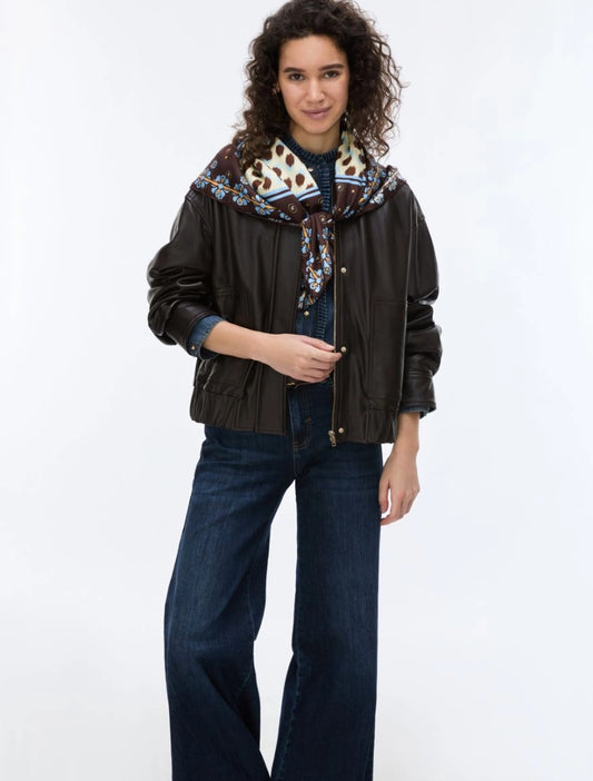 iBlues Leather Bomber Jacket Dark Brown