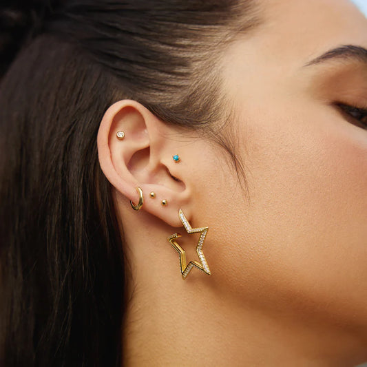 ANIA HAIE GOLD LARGE STAR PAVA HOOP EARRINGS