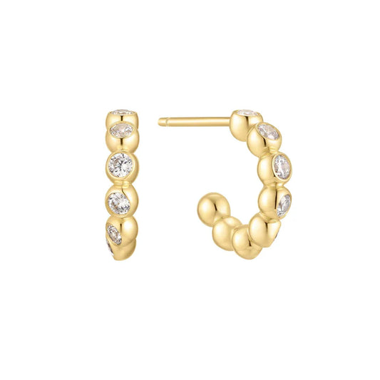 ANIA HAIE GOLD BEZEL BEADED HUGGIE HOOP EARRINGS