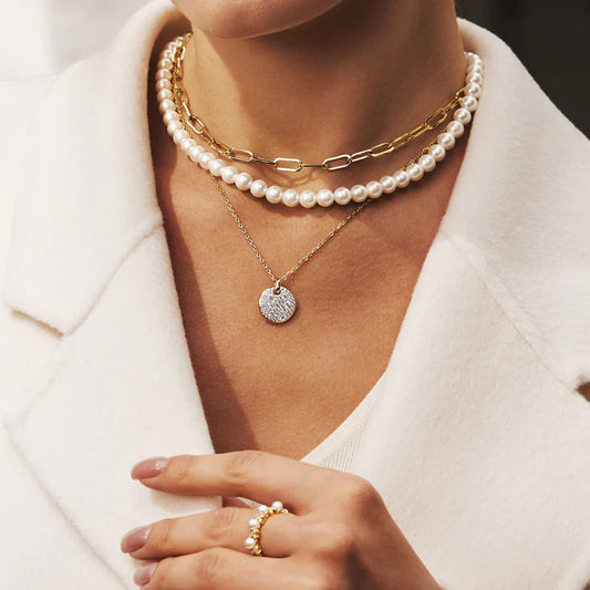 ANIA HAIE TWO-TONE LARGE PAVE DISC NECKLACE