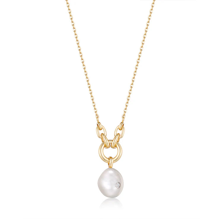 ANIA HAIE GOLD LINK PEARL DROP NECKLACE