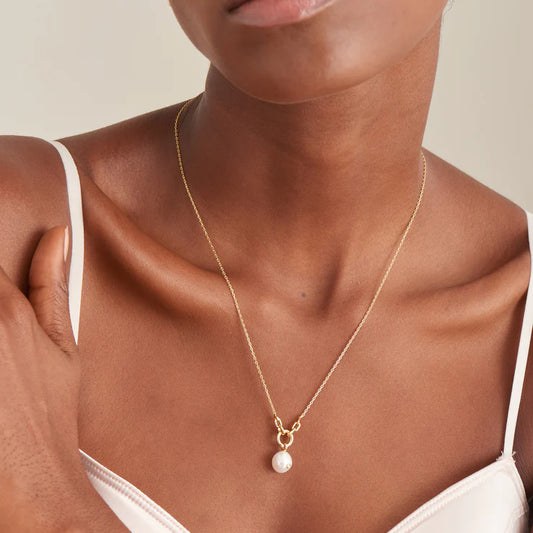 ANIA HAIE GOLD LINK PEARL DROP NECKLACE